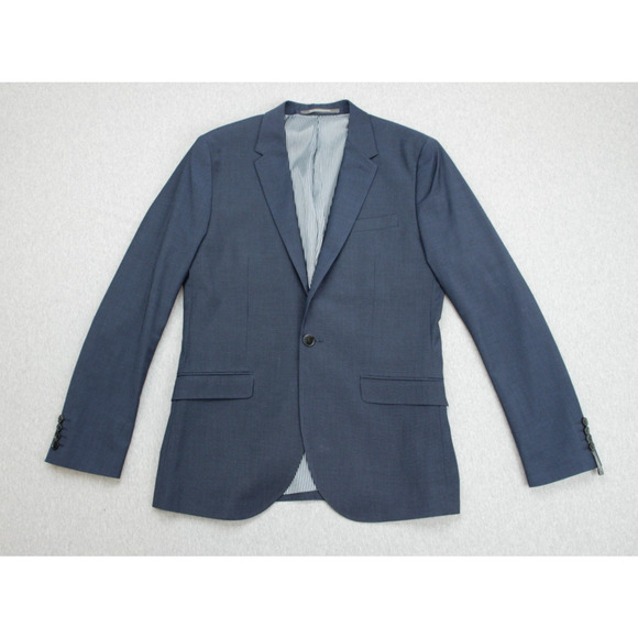 H&M Blazer Mens 38R Navy Blue Skinny Fit Stretch 2 buttons Single Breast - Picture 2 of 10